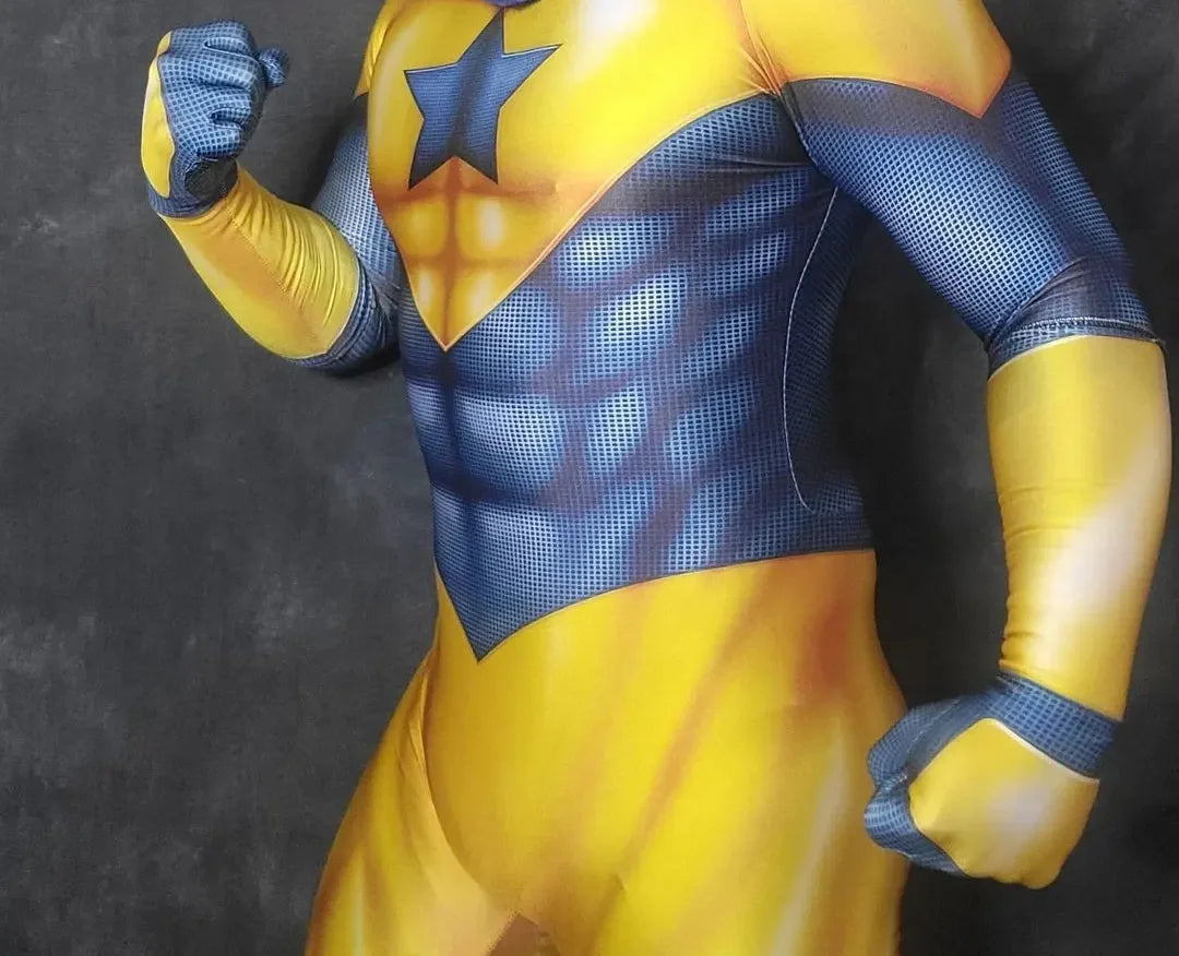Halloween Adult Men Booster Gold Cosplay Costume Superhero Bodysuit Zentai Party Jumpsuit