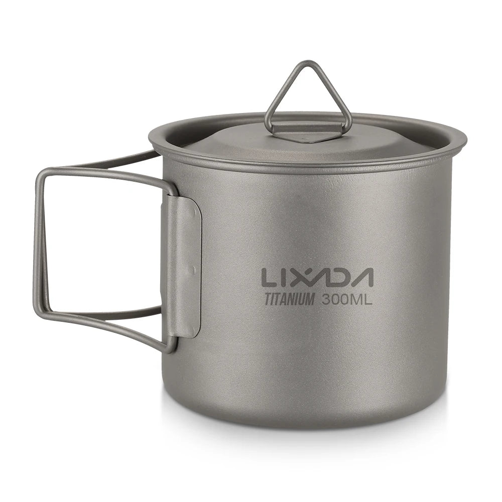 Taza de agua ultraligera de titanio Lixada con asa plegable, portátil para exteriores, camping, picnic, 300 ml/350 ml/550 ml/650 ml