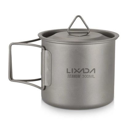 Taza de agua ultraligera de titanio Lixada con asa plegable, portátil para exteriores, camping, picnic, 300 ml/350 ml/550 ml/650 ml