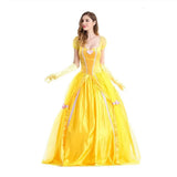Belle Beauty And The Beast Yellow Long Dress Halloween Costume Belle Princess Dress Masquerade Carnival Adult Belle Roles Suit