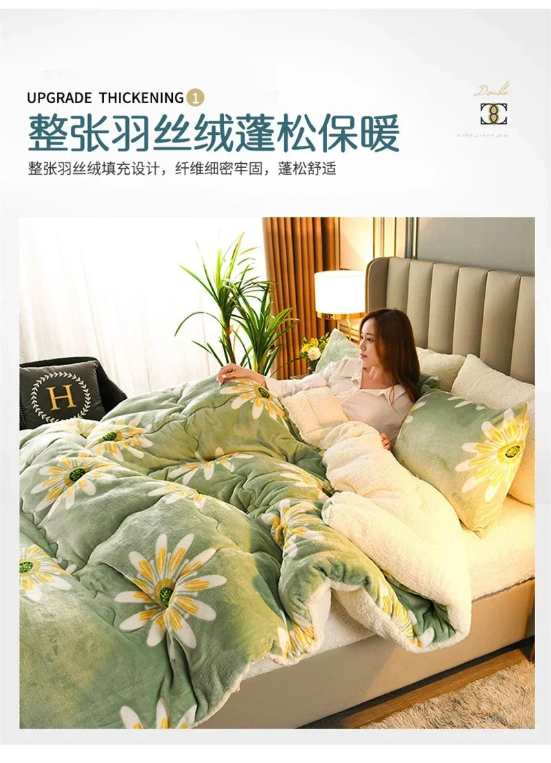 Plaid Super Thick Warm Blankets for Winter Autumn Milk Fleece Thicken Warmth Sleeping Blanket Soft Fluffy Comforter Quilt Duvet