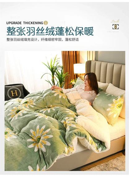 Plaid Super Thick Warm Blankets for Winter Autumn Milk Fleece Thicken Warmth Sleeping Blanket Soft Fluffy Comforter Quilt Duvet