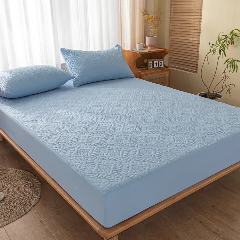 Waterproof Quilted Mattress Cover - Cotton Top, Antibacterial Fiber Fill, TPU Waterproof Layer - A-Class Health Standard