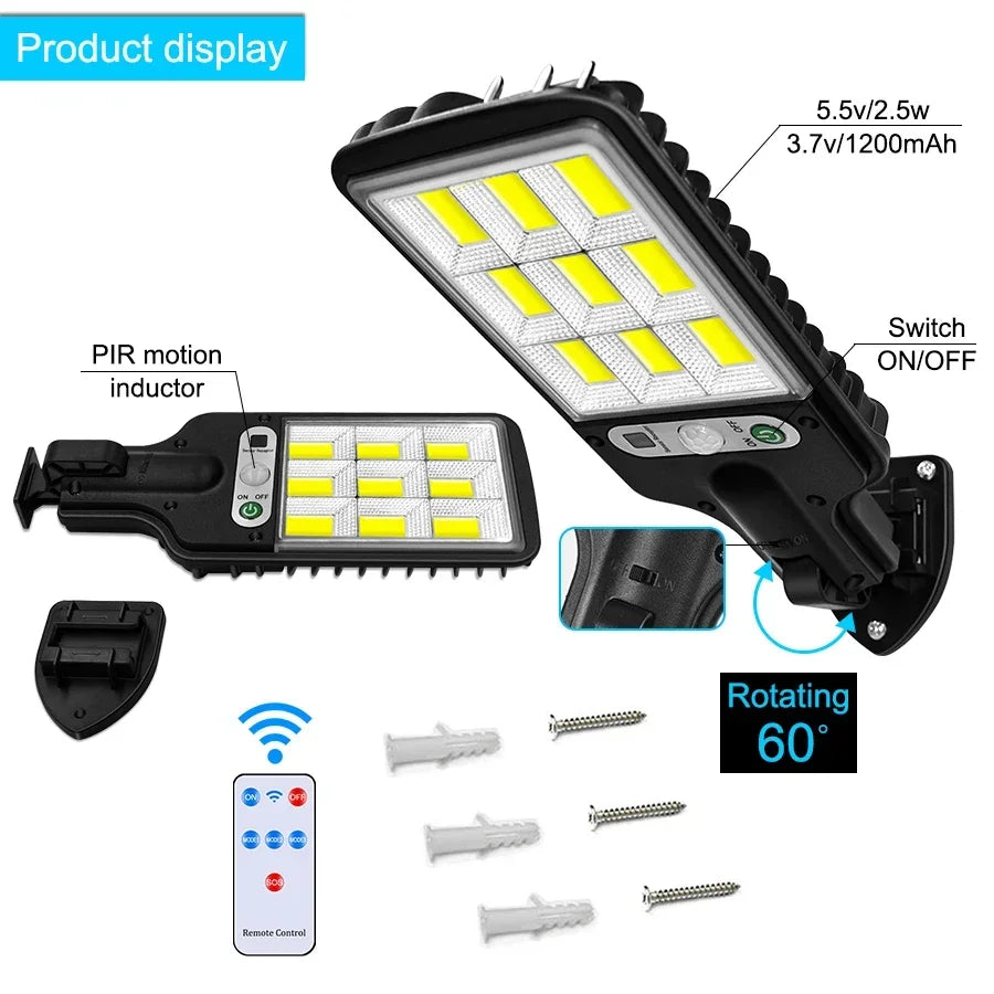 1-6PCS Motion Sensor Solar Outdoor Lights Waterproof 117COB LED Security Wall Lights Street Lamps with 3 Mode Patio Garage Yard