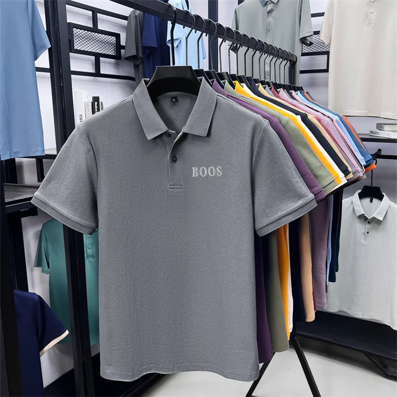 Cotton100% Men's Summer High Quality Short Sleeves Polo Shirt Lapel Button Letter Printing T-Shirt Business Leisure Men Clothing