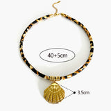 GHIDBK Europe and America Exaggerated Stainless Steel Heart Sun Pendant Necklace Vintage Trend Leopard Print Necklaces for Women