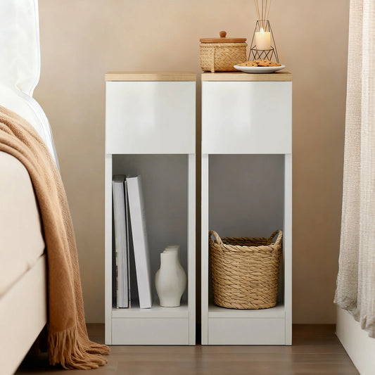 SoBuy FBT111x2 Bedside Table Set of 2 with Drawer for Box Spring Bed Sofa Table Set of 2 Narrow Bedside Cabinet