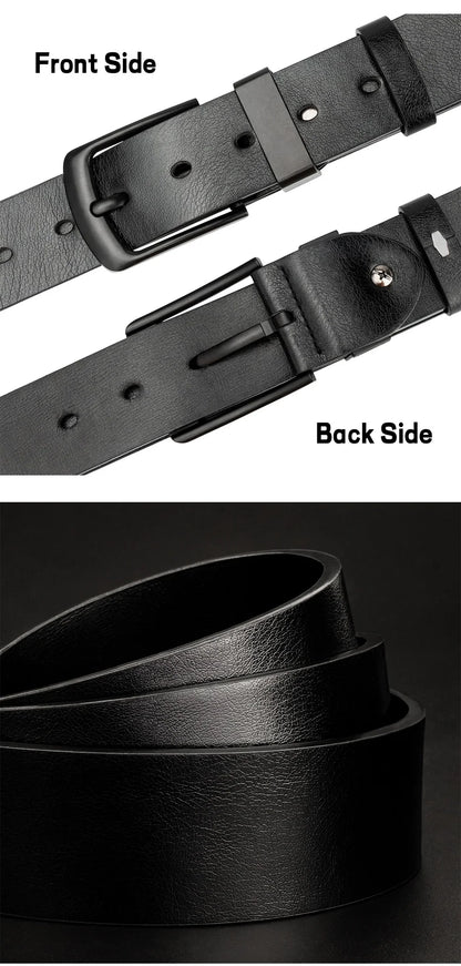 Cinturón casual vintage Maikun para hombre, con hebilla de pasador negra, de cuero ancho y versátil para estudiantes.