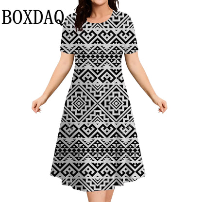 Summer Dresses 2025 Women's Plus Size Loose Dress Casual Striped Print Short Sleeve A-Line Dress Elegant Fashion Clothing 9XL