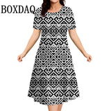 Summer Dresses 2025 Women's Plus Size Loose Casual Striped Print Short Sleeve A-Line Dress Elegant Fashion Clothing 9XL