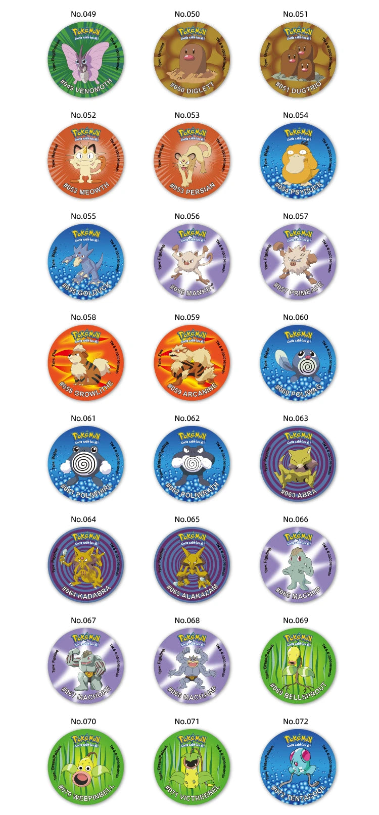 Caja de 100/160 tazos de Pokémon de 1.ª y 2.ª generación, colección de cartas redondas y cuadradas 3D, álbum de entrenadores, Pogs, Cheetos, Chipitaps