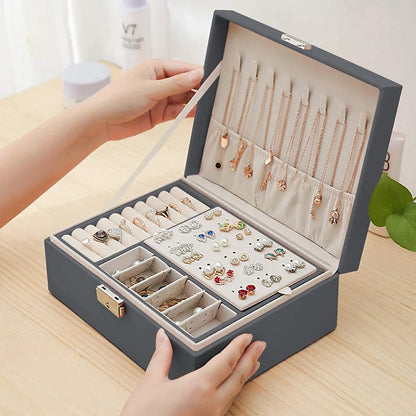 Portable Jewelry Box Jewelry Organizer Display Travel Jewelry Case Boxes Button Leather Storage Zipper Jewelers Display Holder
