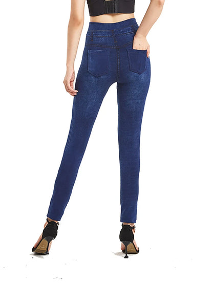 Visnxgi elástico cor sólida plus size jeggings moda jeans falsos feminino apertado sem costura bolso leggings calças lápis macias