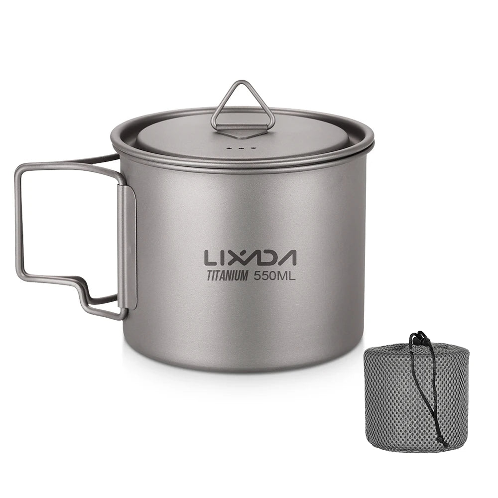 Taza de agua ultraligera de titanio Lixada con asa plegable, portátil para exteriores, camping, picnic, 300 ml/350 ml/550 ml/650 ml