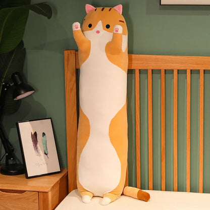 Peluche de gato largo, suave y divertido, de 50/70/90/110/130 cm, ideal para la oficina, la siesta, la cama, el sueño y la decoración del hogar, ideal como regalo para niñas y niños.