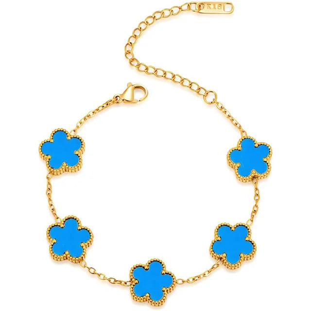 Stainless Steel Clover Bracelet for Women 14k Gold Silver Five Leaf Flower Delicate Lucky Link Bracelets Jewelry for Girls 