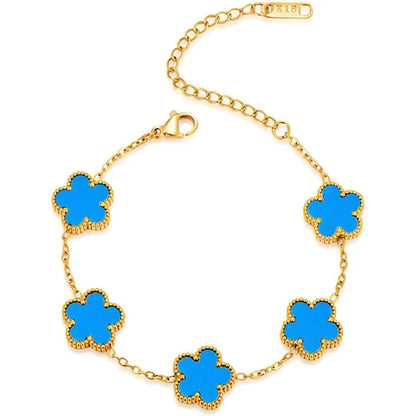 Pulseira trevo de aço inoxidável para mulheres, ouro 14k, prateado, flor de cinco folhas, delicadas, pulseiras Lucky Link, joias para meninas