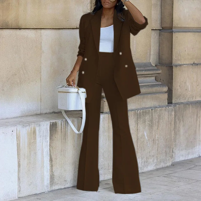 Ropa de mujer Otoño 2023 Nuevo traje casual de color sólido Traje de pantalón ancho Traje de dos piezas Conjunto de mujer 2 piezas verano