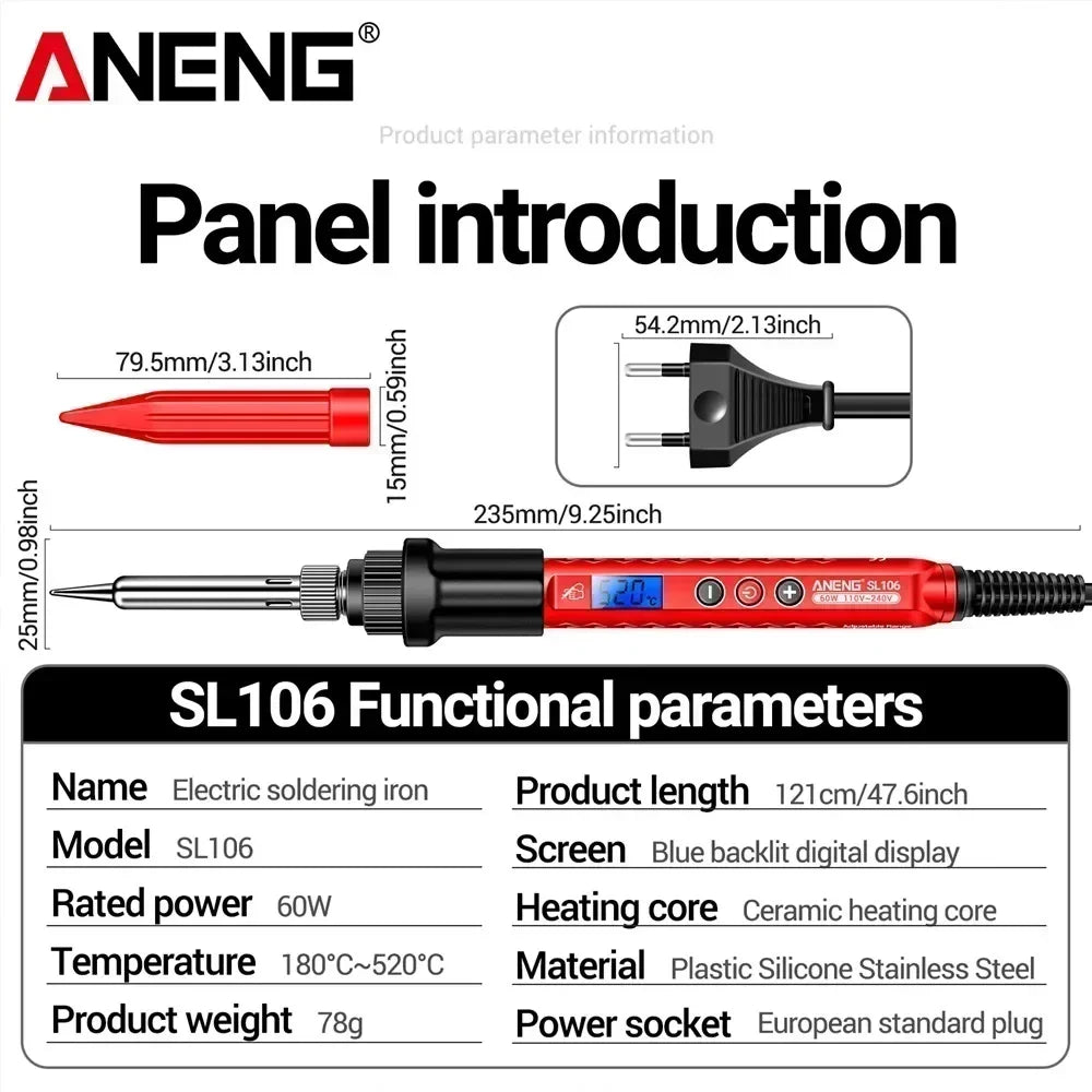 ANENG SL106 Electric Soldering Irons Adjustable Temperature Welding Solder Rework Station Heat Pencil Tip Repair Tools 110V/220V