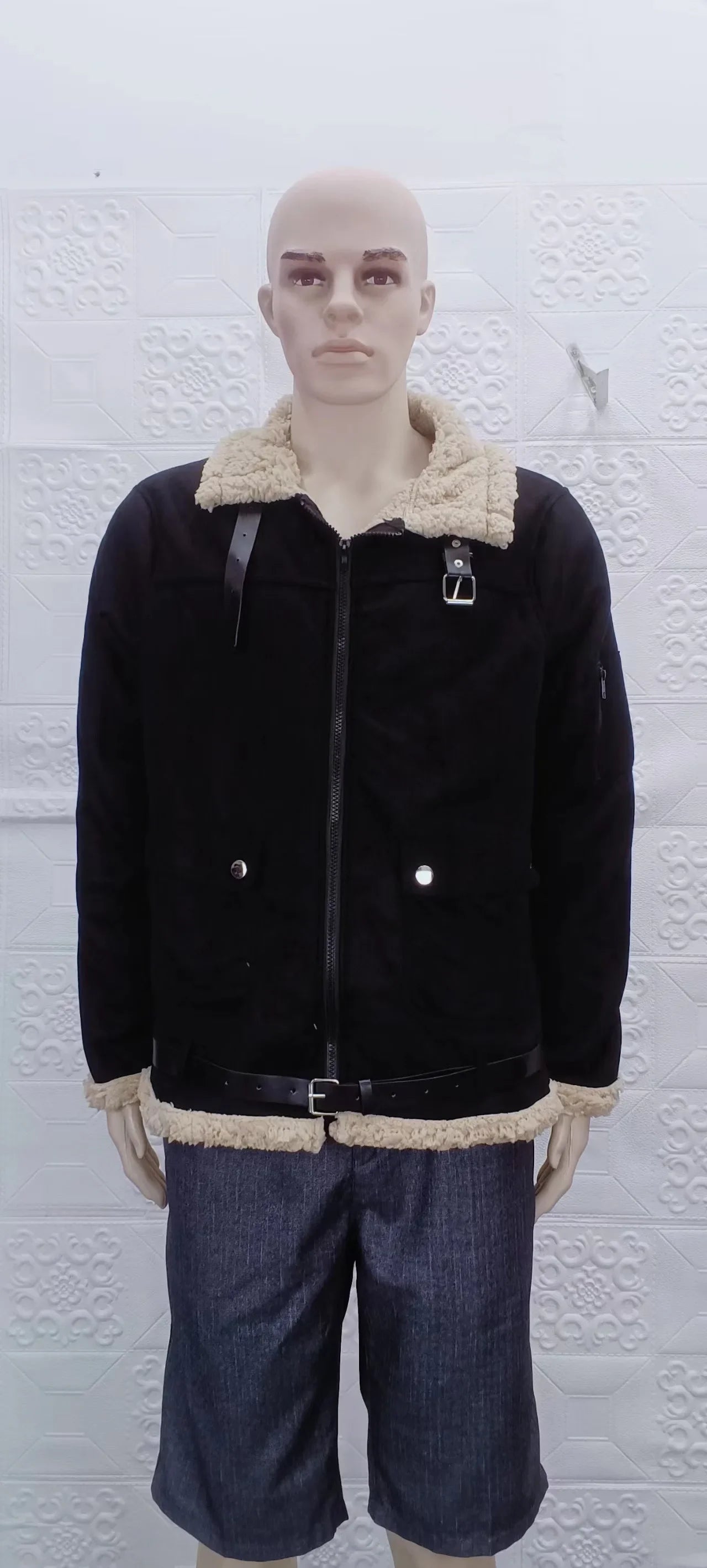 Men Autumn Jacket Bomber Biker Zipper Motorcycle Faux Fur Coat Male Fleece Pilot Vintage Faux Leather Velvet Jacket Winter