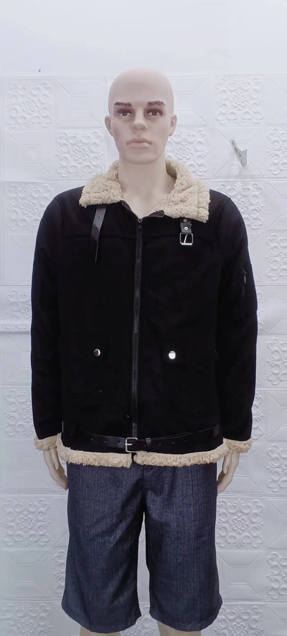 Men Autumn Jacket Bomber Biker Zipper Motorcycle Faux Fur Coat Male Fleece Pilot Vintage Faux Leather Velvet Jacket Winter