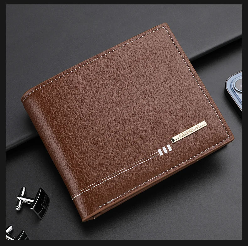 Nueva cartera para hombre, tarjetero, monedero con cremallera, cartera corta de negocios con estampado de lichi de alta calidad.