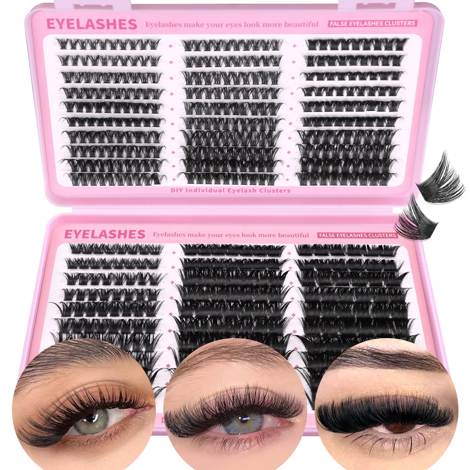 GROINNEYA – Kits de Cílios em Tufo (510 unidades), Curvatura D, 6 Estilos, Tamanhos 8-16mm – Cílios Individuais com Efeito Leve e Natural, Cílios Postiços Macios e Extensões de Cílios