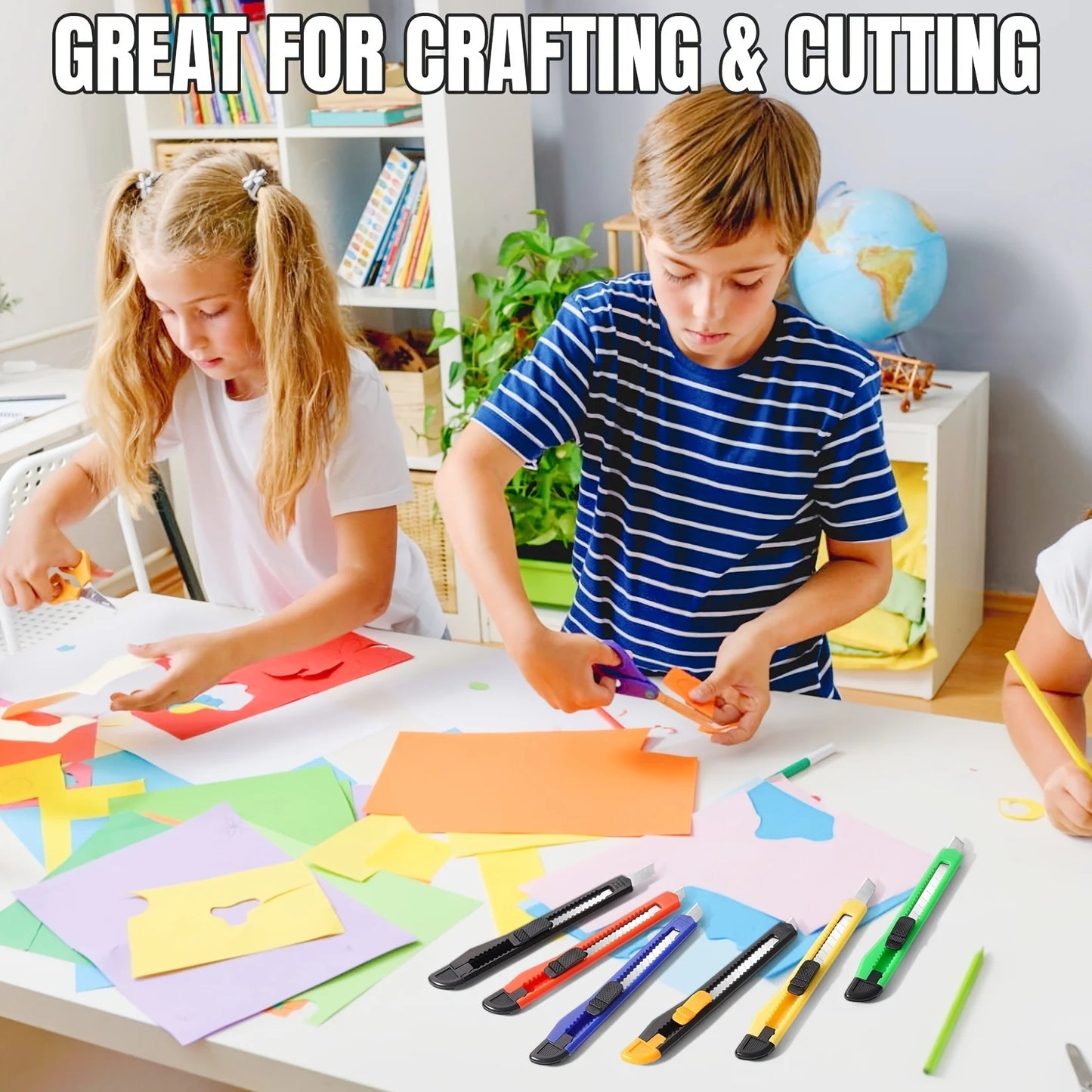 4/24 Pack Box Cutter Retractable, Utility Knife 9MM Wide Snap-Off Blades, Exacto Knife for Cutting Box, Wrapping, Cardboard