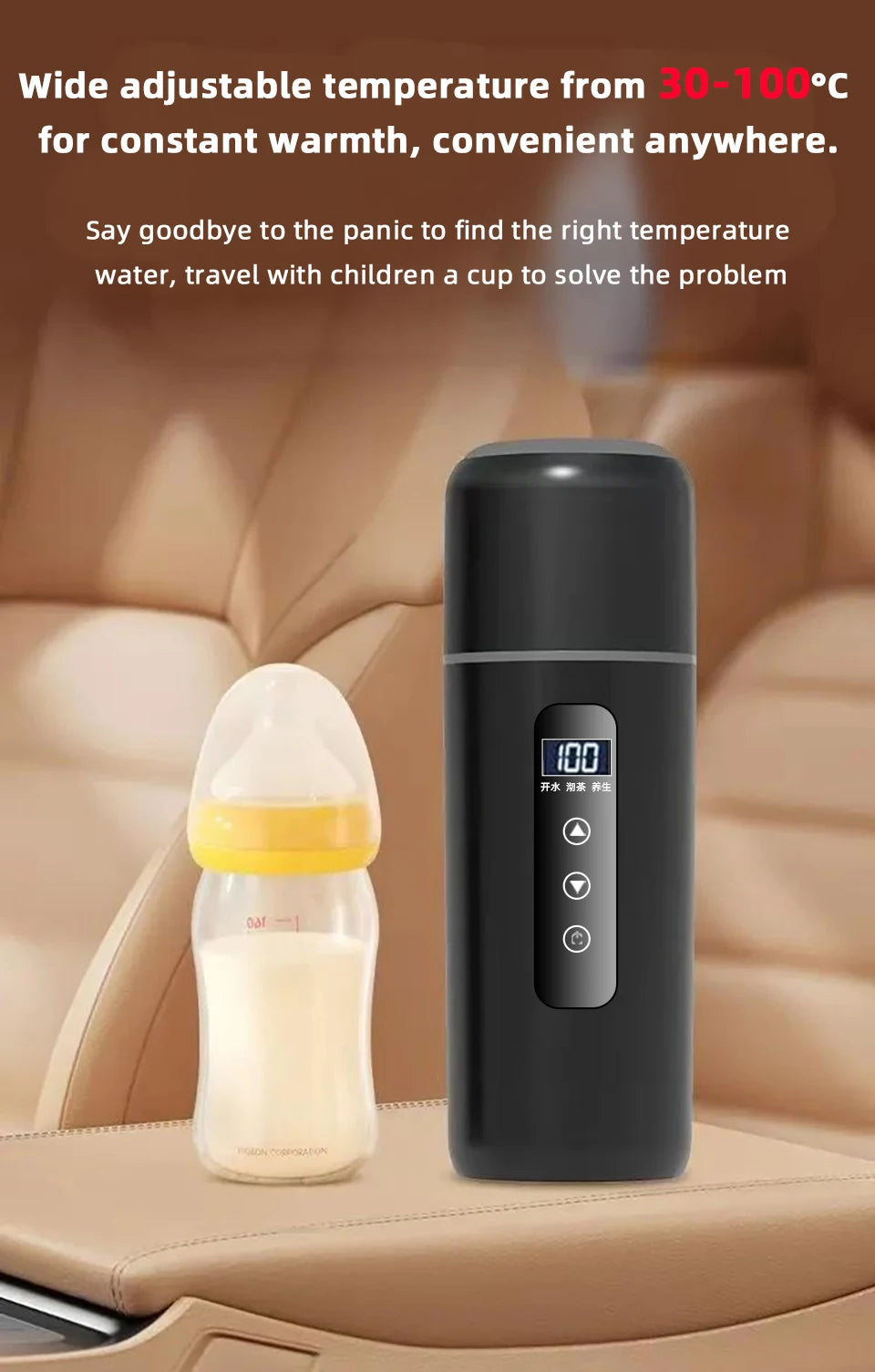 Hervidor eléctrico portátil para coche, 12 V, 24 V, 500 ml, para viaje, con aislamiento inteligente de acero inoxidable y pantalla OLED