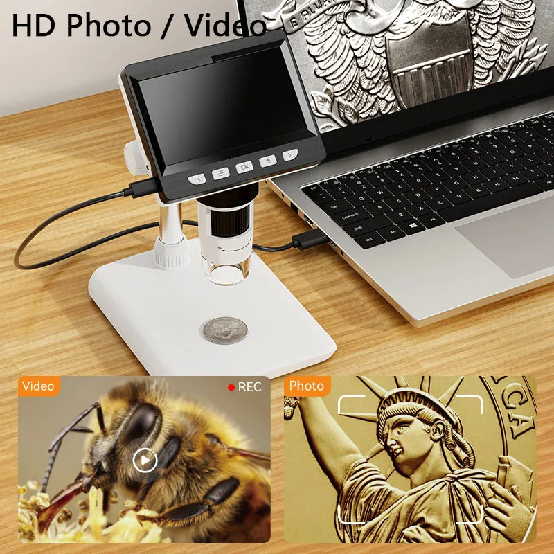 4.3 Inch Digital Microscope 1080P 50-1000x Coin Microscope 2000mAh Soldering Microscope for Electronics Repair PCB PC Laptop