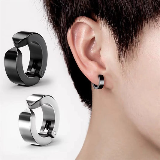 2 pendientes de aro de acero inoxidable 316L de moda, sin perforación, con clip, falsos.
