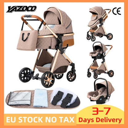 Newest Baby Stroller 3 in 1 Lightweight High Landscape Baby Carriage Aluminum Frame Travel System with Car Seat Pram for Newborn