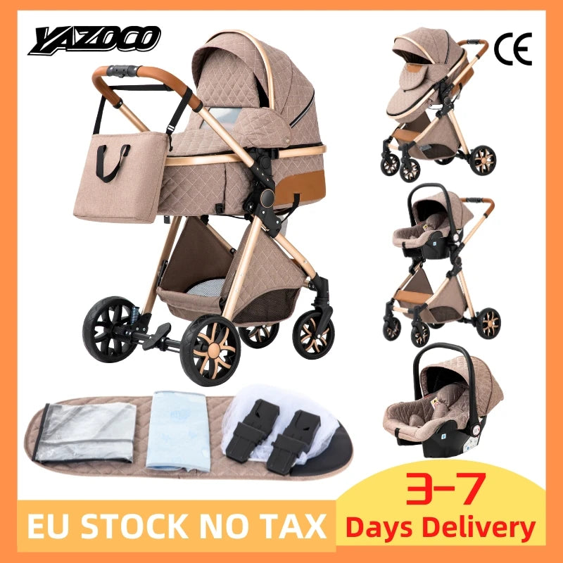 Newest Baby Stroller 3 in 1 Lightweight High Landscape Baby Carriage Aluminum Frame Travel System with Car Seat Pram for Newborn