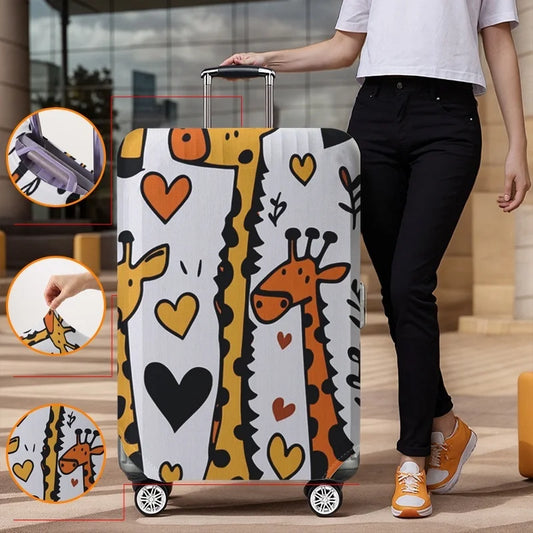 Love giraffe graffiti white pattern luggage protection cover, suitable for 18-32 inch luggage covers, luggage handle gloves, tra