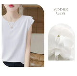 Summer Ice Silk Loose Fashionable Simple Pure Color round Neck Fly Sleeve T Shirt Women Short Sleeve Simple Style Crew Neck