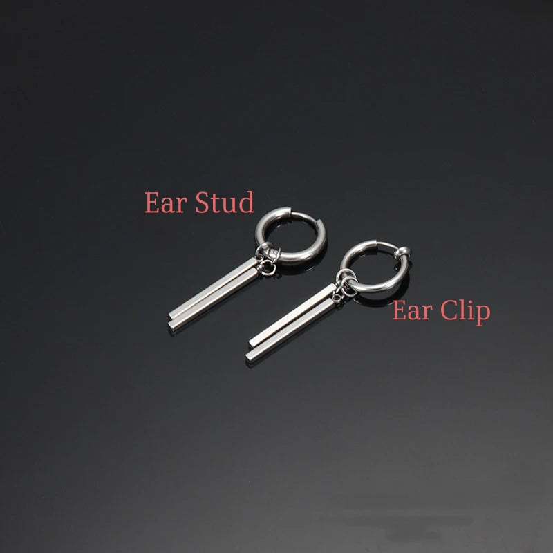 Kiss Jewelry Titanium Steel Punk Cool Men Women Ear Clip Stud Earrings Long Stick Pendant Fashion Hip Hop Drop Party Earring