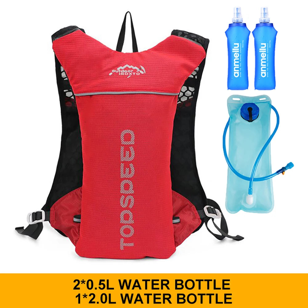 Mochila ultraligera de 5 l para correr en senderos al aire libre, chaleco de hidratación para correr, bolsa transpirable para ciclismo de maratón, botella de agua de 500 ml.