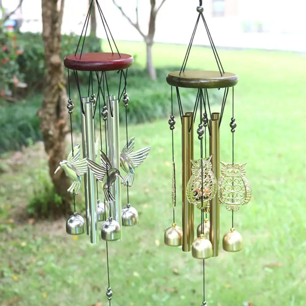 DIY Wind Chimes Outdoor Owl Hummingbird Hanging Ornament Home Copper Bells Garden Yard Decoration