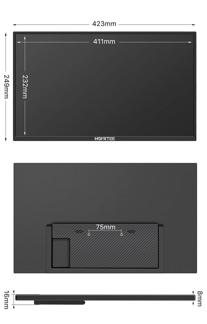 HGFRTEE 18.5inch Portable Monitor 100Hz RGB100% With VESA Hole & Back bracket Laptop Extended Display ADS-IPS HDR Screen