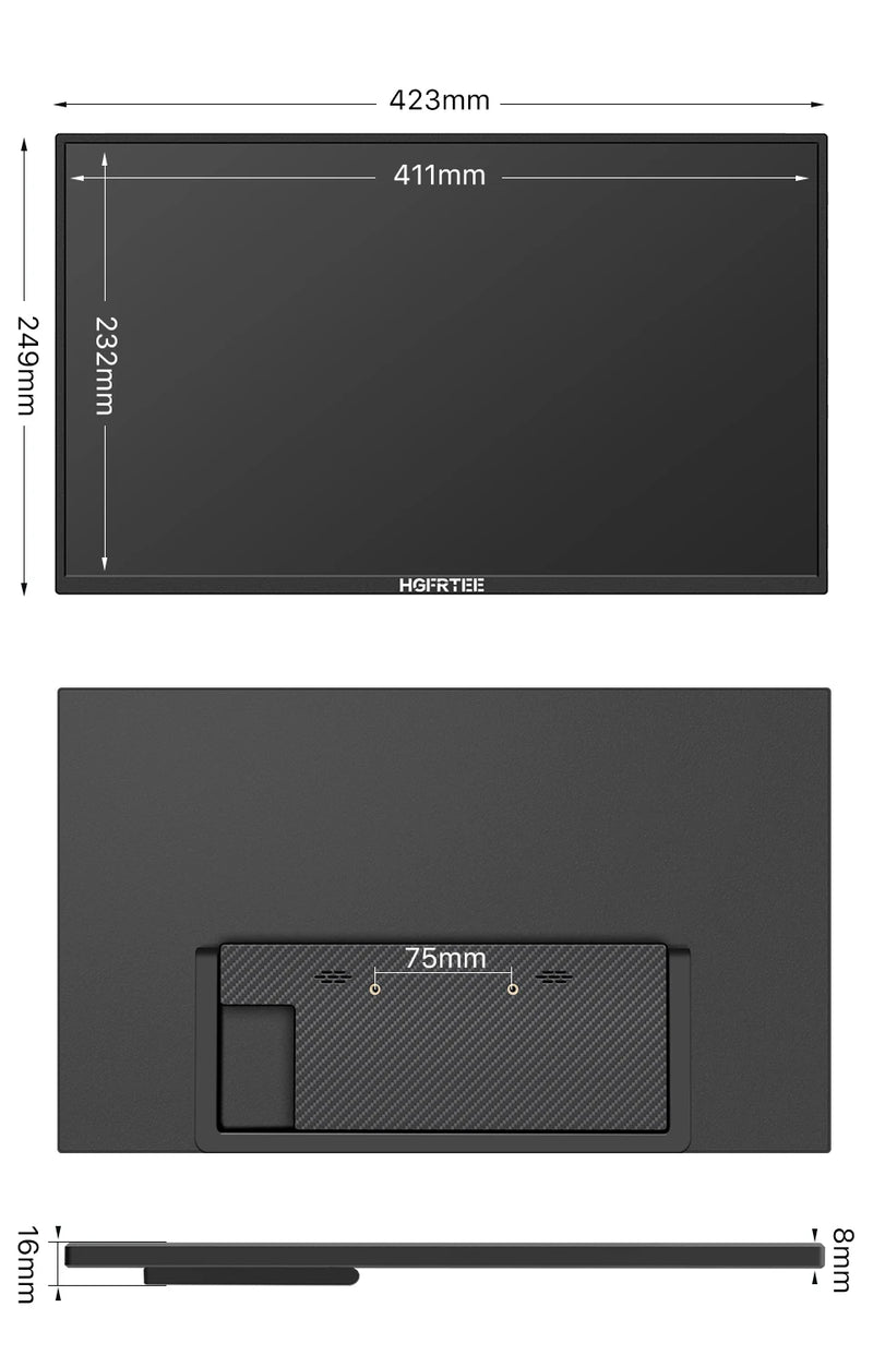 HGFRTEE 18.5inch Portable Monitor 100Hz RGB100% With VESA Hole & Back bracket Laptop Extended Display ADS-IPS HDR Screen