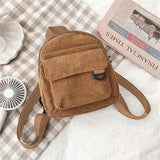 Women's Mini Backpack Fashion Solid Color Corduroy Small Simple Casual Traveling Large Capacity Durable Female's Schoolbag