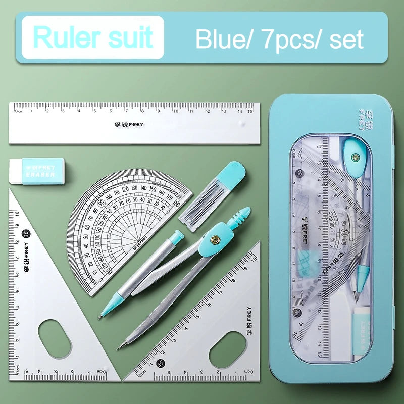 7-In-1 Multifunctional Compass Ruler Set Integrated High Aesthetic Drawing Office Tools for Primary Secondary School Stationery