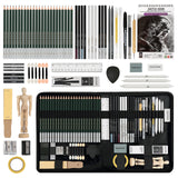 20/54/58/70/144 Drawing And Sketching Kit | Portable Travel Case | Graphite, Charcoal, White Color | Featuring Blending Stump