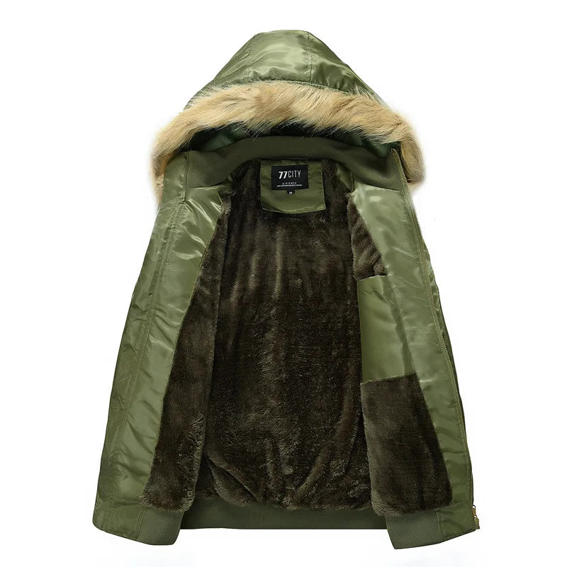 Brand Men's Winter Jacket Coat Male Parkas Military Fur Collar Hooded Fleece Thicken Quilted Bomber Jackets Men Clothing A2F827