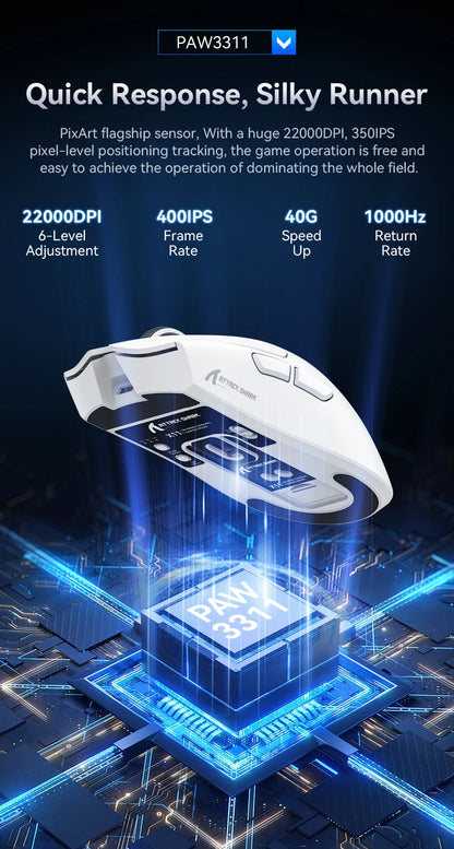 Attack Shark X11 Wireless Mouse Paw3311 22000DPI Buletooth Three Mode Rgb Charging Dock Lightweight Game E-Sports Mouse Laptop