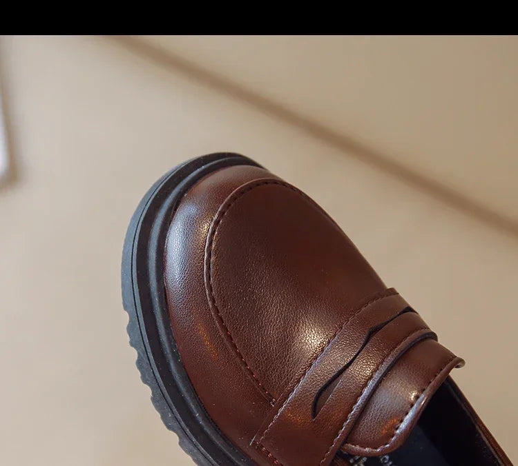 Britain Style Children's Leather Shoes for Boys 2025 Spring New Girls Retro Black Single Shoes Soft Moccasin Shoes for Children