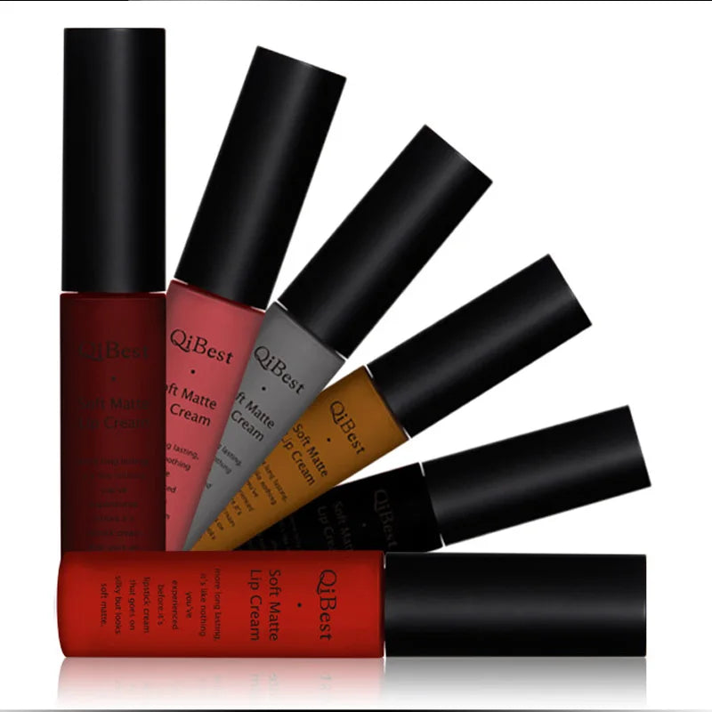 Batom líquido fosco à prova d'água, longa duração, veludo, brilho labial, tubo fosco, pigmento nude, vermelho, preto, maquiagem, cosméticos, batons