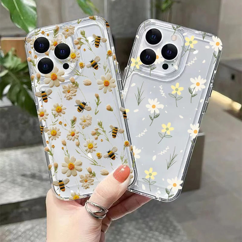 Honeybee Flower Pattern Clear Case For Xiaomi 14T Cases Xiaomi 13 12 11 Lite 5G 14 13T 12T 12X Poco M6 X6 X5 X3 F5 F6 Pro Cover