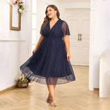 Plus Size Women's V-Neck Solid Dresses Elegant Evening Party Dress Prom Female Large Size Bridesmaid Dresses 2XL 3XL 4XL 5XL 6XL