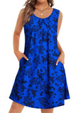 Women Summer Dresses Casual Loose O-Neck Sleeveless Short Dress With Pockets Holiday Vacation Print Beach Sundress Plus Size 9XL